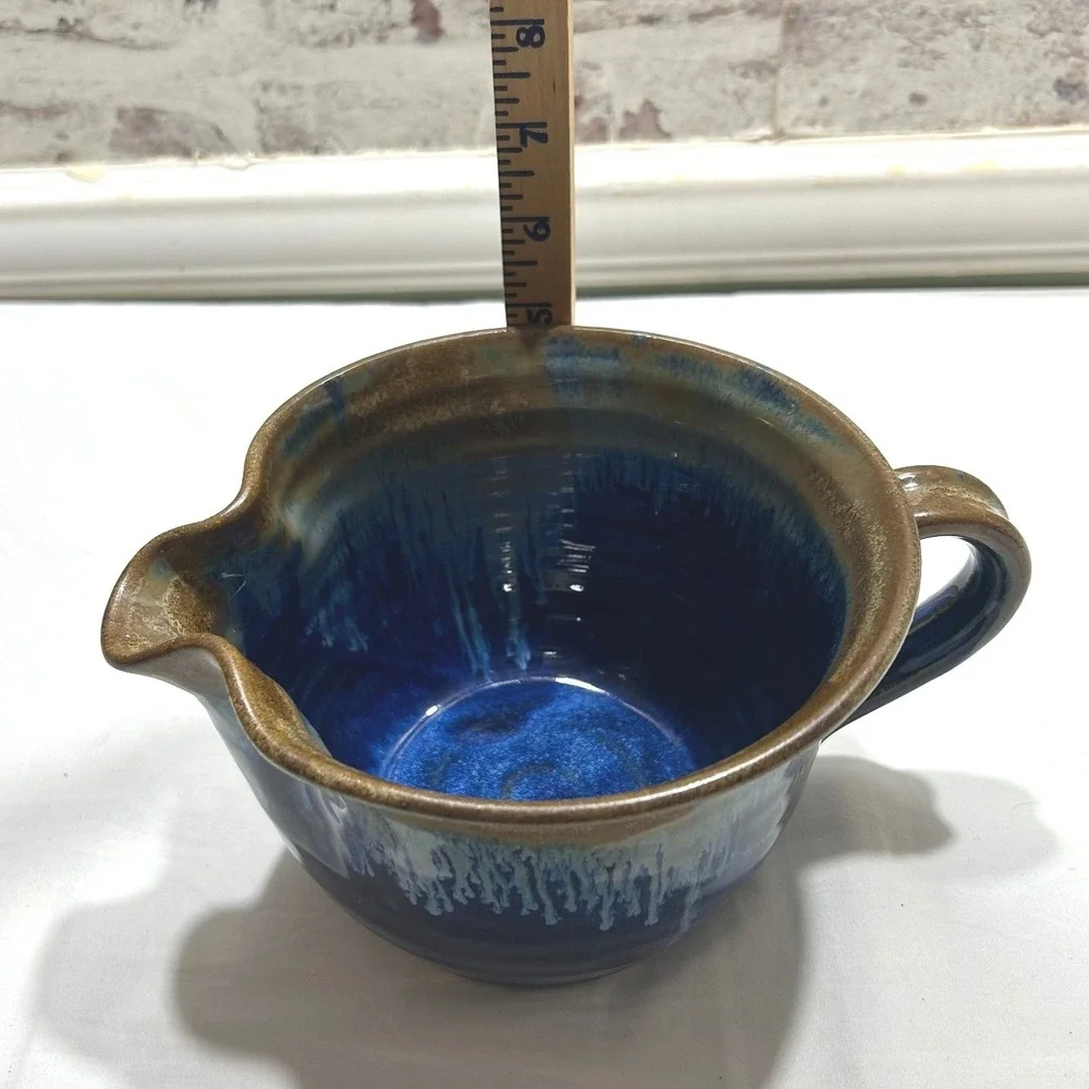 Pigeon River Pottery T Kerns Studio Art Pottery Blue Drip Glaze Pitcher